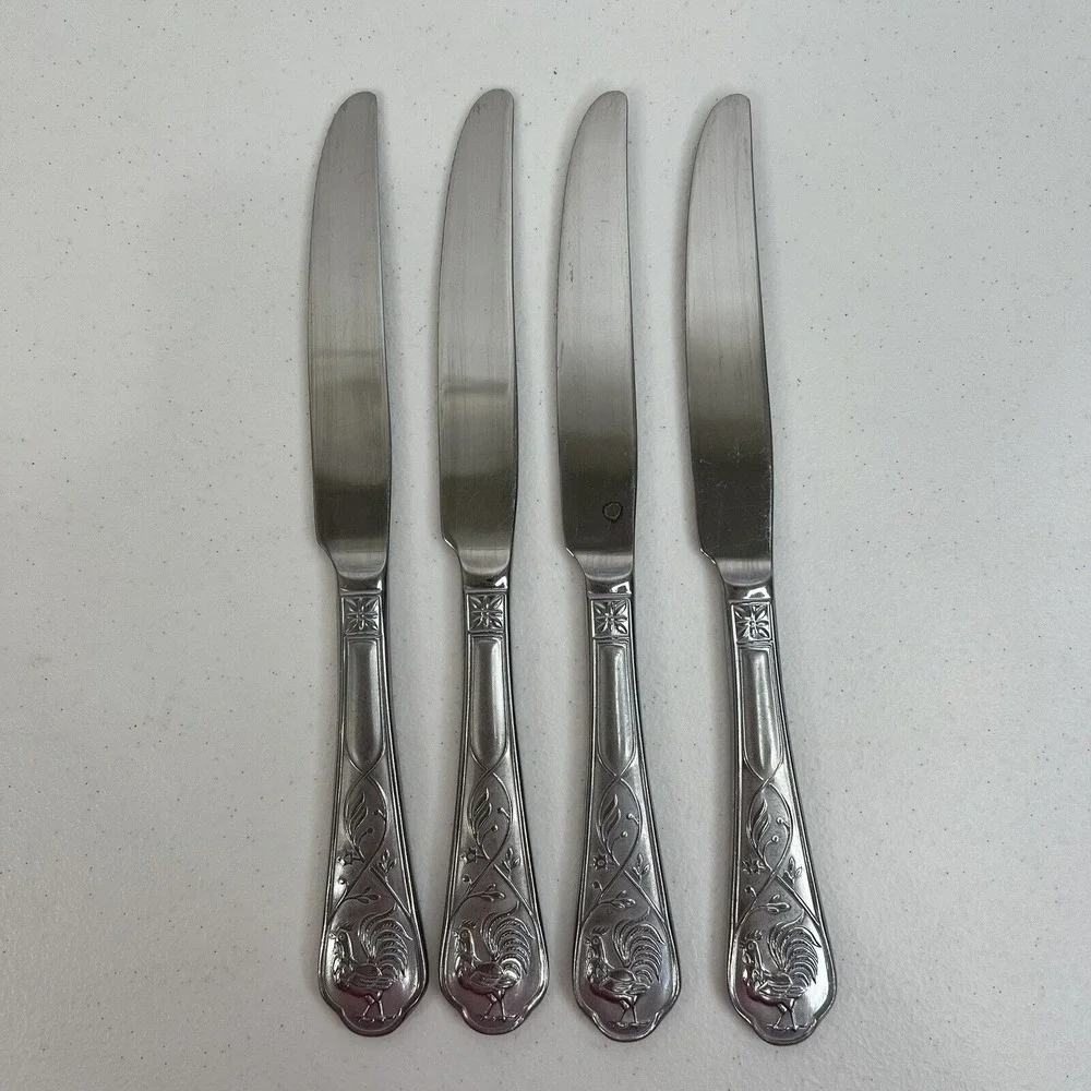Cambridge Rooster 4 Butter Knives Stainless Flatware Frosted Handle Replacement